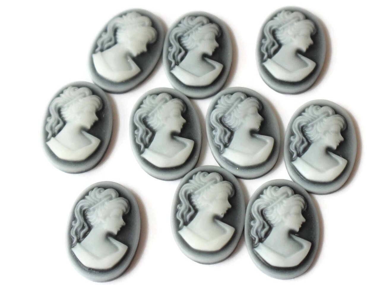 10 18x13mm Black Resin Cameo Cabochons - Greek Style Woman Face Cameo